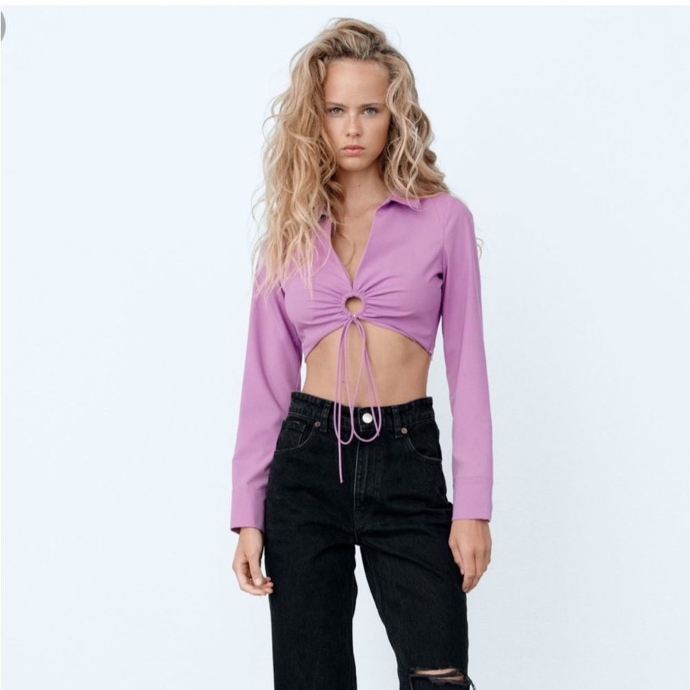 Zara Crop Ring Detail Top in Lilac Purple Sz S